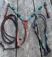 Tough 1 beaded cactus Western headstall/breast collar set