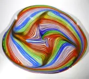 HAND BLOWN GLASS ART WALL OR TABLE PLATTER, DIRWOOD, RAINBOW, CENTERPIECE,n3753