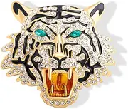 [XUN Zhe] Vintage Punk Tiger Head Brooch Pin, Rhinestone Crystal Animal Tiger Suit Pin, Retro Gold Silver Tiger Head Badge Lapel Pin for Men Women Girls