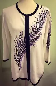 Bob Mackie Wearable Art Leaf Print Cardigan Top Front Zipper Size S