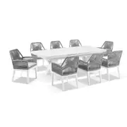 Austin Outdoor 2.2m - 3m Extension Aluminium Table with 10 Hugo Rope Dining Chairs - Outdoor Dining Settings