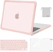 MOSISO Compatible with MacBook Pro 14 inch Case 2025-2021 M4 M3 M1 M2 A3112 A3185 A3401 A2992 A2442, Soft TPU Bumper Plastic Anti-Scratch Hard Shell&Keyboard Skin&Screen Protector&Pouch, Pink