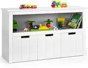 BABY JOY Kids Toy Storage Cabinet with 3 Removable Drawers, Rolling Wheels & Open Shelf, Kids Bookcase w/Large Storage Bins, Children Toy Storage Chest for Bedroom Playroom