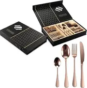 ACA Trading Rose Gold Cutlery Set 24 Piece Food Grade 304 Stainless Steel Utensils Set, Mirror Polished Tableware Flatware Set Forks Knives Spoon Tea Spoon for Home & Restaurant (Rose Gold)