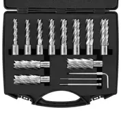 Annular Cutter Set, 13 pcs Weldon Shank Mag Drill Bits, 2" Cutting Depth, 7/16" to 1-1/16" Cutting Diameter, M2AL HSS, with 2 Pilot Pins, Hex Wrench and Portable Case, for Using with Magnetic