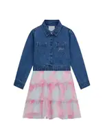 GUESS Girl's Medium Blue Multi Fit and Flare Denim Tulle Dress Size: 5, Polyester