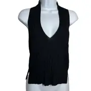 Scanlon Theodore Black pleated ribbed top V-neck NWT size XS sleeveless knit
