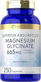 Carlyle Magnesium Glycinate | 665 mg | 250 Capsules | Non-GMO and Gluten Free Formula | Essential Buffered Mineral Supplement by