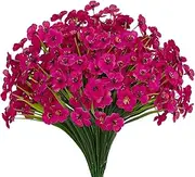 15 Bundles Artificial Flowers UV Resistant Outdoor Plants No Fade Faux Plastic Shrubs Fake Silk Flowers Window Box Garden Porch Home Decoration(Fuchsia)