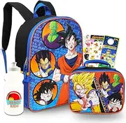 TOEI Animation Dragon Ball Z Backpack with Lunch Box - Bundle with 16" Dragon Ball Z Backpack, Dragon Ball Lunch Bag, Water Bottle, Stickers, More | Dragon Ball School Backpack Kids, Multicolor,