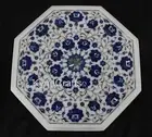 Lapis Lazuli Stone Inlay Work Patio Coffee Table Top White Marble Bed Side Table