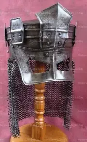Medieval Undead Helmet 18G Blackened STEEL With Chainmail Viking Fantasy Helmet