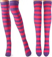 [Tatuo] 2 Pairs Women Long Striped Socks Over Knee High Opaque Stockings for Christmas
