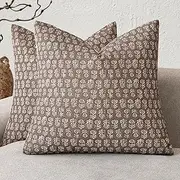 Foindtower Set of 2 Decorative Vintage Floral Print Throw Pillow Covers Neutral Modern Farmhouse Cushion Covers Boho Home Decor for Sofa Couch Chair Bedroom Living Room Outdoor,20×20 Inch,Brown