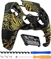 eXtremeRate Luna Redesigned Front Shell Touchpad Compatible with ps5 Controller BDM-010 020 030 040 050, The Great Golden Wave Off Kanagawa - Black Replacement Cover Compatible with ps5 Controller