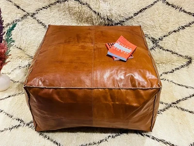 Leather Moroccan Ottoman Unstuffed Boho 30'' Aamazing Pouffe Footstool Genuine