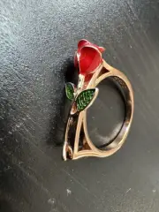 585 14K RG Stamped Romance Red Rose Enamel Size 7 Ring