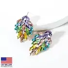Fashion Women Cubic Zirconia Jewelry Earrings Bohemian Feather Style Studs 0808