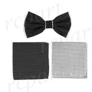New Men's Pre-tied Bow tie & 2 hankie set black white check formal wedding prom