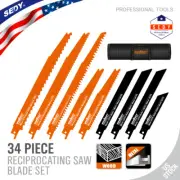 34PCS Metal/Woodcutting Reciprocating Saw Blade Set Pruning With Organizer Pouch