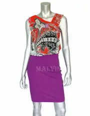 ROBERTO CAVALLI DRESS VIBRANT PAISLEY PRINT ASYMMETRIC NECK $1,980 IT 38 US 2