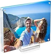 laapee 8x8 Square Acrylic Picture Frame with Magnetic, Frameless Double Sided Clear Frame with Base, Floating Lucite Transparent Photo Frame for Tabletop Display with Exquisite Package