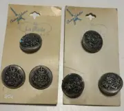 6 Vintage La Mode Shank Buttons #1802 Crest Silver Tone Metal Buttons NOS