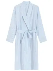 Women's Seersucker Robe Cotton Bathrobe with Pockets 3X Light Blue Stripe