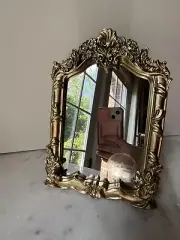 ORNATE Gold ornate Easel Back Table Top Easel Mirror 8.5”x6”