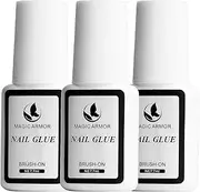 [MAGIC ARMOR] 3 PCS Super Strong Nail Glue for Acrylic Nails,Super Brush on Nail Glue Professional Nail Tip Glue,Press On Nails False Nails Fake Nails Tips Adhesive Press On Nail Glue for Nail Repair
