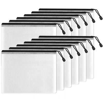 SUNEE Plastic Mesh Zipper Pouch 6x9 in (Black, 12 Packs),Extra Large Water-Re...