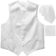 New Men's Formal Vest Tuxedo Waistcoat_2.5" necktie set paisley wedding White
