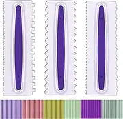 Antallcky Decorating Comb and Icing Smoother Set of 3 Pack Decorating Mousse Butter Cream Cake Edge Tools, Plastic Sawtooth Cake Scraper Polisher 6 Design Textures-White/Purple