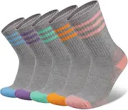 [COOPLUS] Womens Athletic Crew Socks 5 Pairs Outdoor Recreation Socks Performance Wicking Cushion Mid-Calf Socks