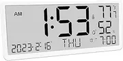 ZLHETWT Large Digital Wall Clock, Large Display Wall Clock, Digital Clock with LCD Screen Battery Powered with Day Time Date Humidity Temperature Alarm for Home Office (White)