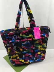 Betsey Johnson Puffy Posey Tote Black CANDY Neon Multi Bright Skull Tag NWT