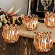 DXQCHDUO Glass Tea Light Votive Candle Holders Set of 4,Vintage Glass Tealight Holders,Crystal Tulip Flower Candle Holder for Wedding Party Table Decoration Modern Candle Holder (Yellow)