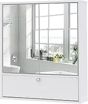Giantex Wall-Mounted Bathroom Mirror Cabinet, Medicine Cabinet, Wall Mirror w/Storage, Bathroom Mirror w/Adjustable Shelf for Living Room, Bedroom, Study & Office, White