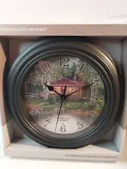Reflective Art 10' Wall Clock River Cabin"Simpler Times" Indoor NEW Boxed
