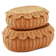 2 Pcs Hand Woven Rattan Basket Scalloped Basket Wicker Basket for Nursery Sto...