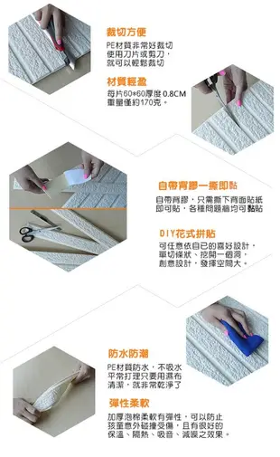 【魔小物】韓國新3D隔音泡棉磚壁貼(直條磚)60x60cm (2.6折)