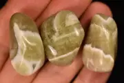 3 *PRASIOLITE* Tumbled Stones 44.3g Green Amethyst Chevron Healing Crystals