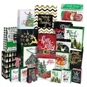 24 Christmas Gift Paper Bags Bulk with Handles and 60 Count Christmas Gift