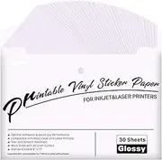 Printable Vinyl for Inkjet & Laser Printer - 30 Pack Printable Vinyl Sticker Paper Glossy White - Standard Letter Size 8.5"x11"