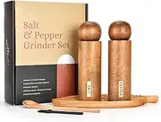 Zettai Wooden Salt & Pepper Grinder Set (Pack of 2), 8 inches, Wooden Salt & Pepper Mill Set For Cooking, Dining, Home Decor. Including Cleaning Brush, Spoon. Adjustable & Refillable. Gift Set.