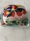 Anthropologie New Small 1/2 Stick Ceramic Stoneware Dish Amaryllis Flower Design