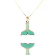 14K Solid Gold Pendant Necklace Chain Hand-Painted Whale Tail Pendant
