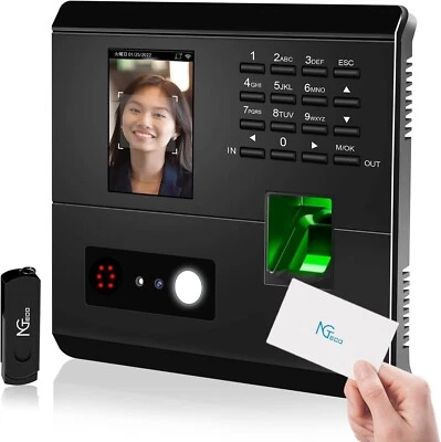 NGTeco Biometric Time Clock with Wi-Fi, Face Recognition, Fingerprint, RFID, and