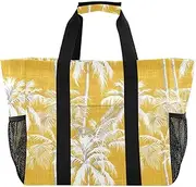 [sanluoli] Utility Tote Bags For Women Foldable Beach Bag Tote Waterproof Canvas Tote For Car, Yellow Tropical Palm Tree, 1 size