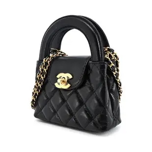 CHANEL Kelly Bag 雙C LOGO菱格紋小牛皮小號手提/斜背包(黑色)